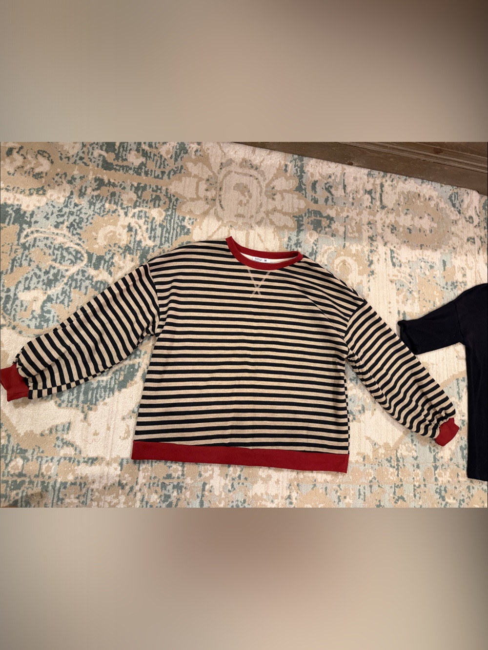 UE Cream and Black Striped Sweatshirt with Red Trim